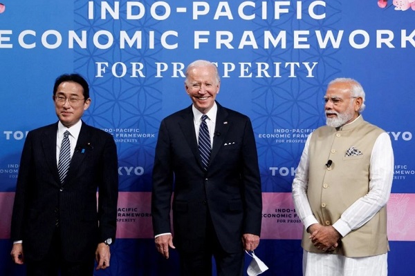 日本首相岸田文雄、美國總統拜登和印度總理莫迪在東京出席IPEF的啟動活動/推特照片