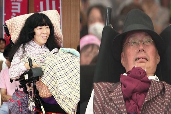 罹患漸凍人症的舩後靖彦(右)及腦性麻痺的木村英子當選參議院議員/網路圖片