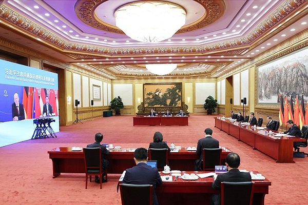 中國國家主席習近平與德總理蕭茲視訊/中華人民共和國政府官網圖片