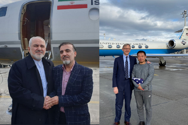 伊朗外交部長查瑞夫和伊朗教授蘇雷曼尼(左)王夕越與美國國務院官員(右)/圖:美國國務院官網