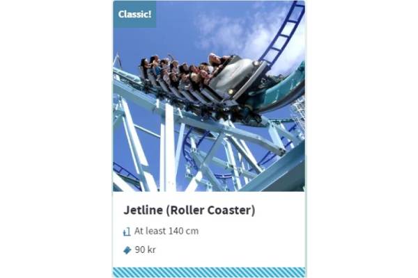 斯德哥爾摩格羅納倫遊樂園「Jetline」雲霄飛車/遊樂園官網截圖