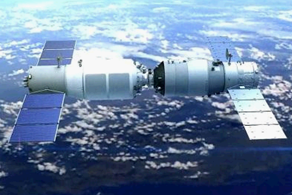「天舟一號」與太空實驗室「天宮二號」交會對接示意圖。 (圖片擷取自中國載人航天官網)