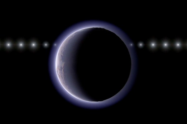 「(612533) 2002 XV93」天體的掩食恒星構想圖。(圖片擷取自日本國立天文台官網)